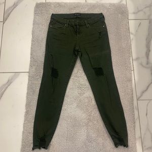 Dear John Skinny Dark Green Ripped Jeans Size 28